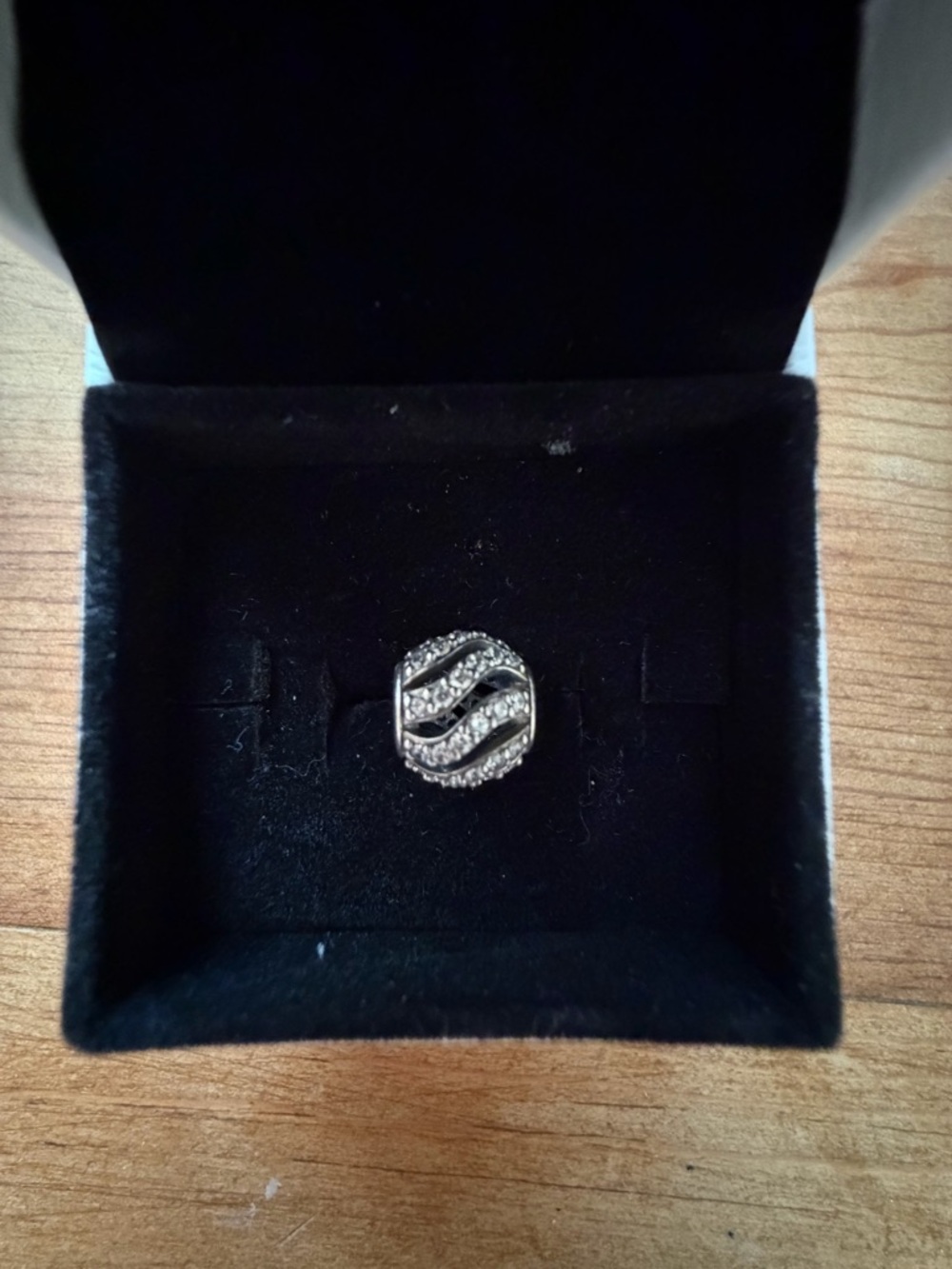 Pandora Silver Tone Pave Wave Charm with Clear Crystals